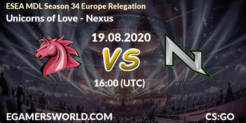 Unicorns of Love - Nexus: Maç tahminleri. 19.08.2020 at 16:00, Counter-Strike (CS2), ESEA MDL Season 34 Europe Relegation