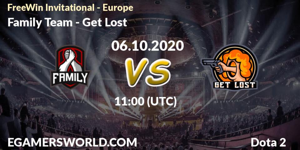 Family Team - Get Lost: Maç tahminleri. 06.10.2020 at 11:15, Dota 2, FreeWin Invitational - Europe