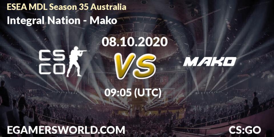 Integral Nation - Mako: Maç tahminleri. 14.10.2020 at 09:05, Counter-Strike (CS2), ESEA MDL Season 35 Australia