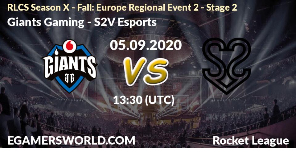 Giants Gaming - S2V Esports: Maç tahminleri. 05.09.2020 at 13:30, Rocket League, RLCS Season X - Fall: Europe Regional Event 2 - Stage 2