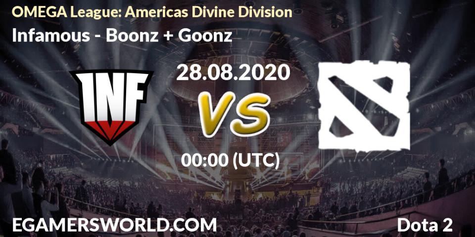 Infamous - Boonz + Goonz: Maç tahminleri. 28.08.2020 at 00:17, Dota 2, OMEGA League: Americas Divine Division