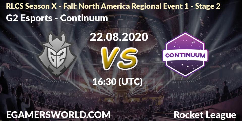 G2 Esports - Continuum: Maç tahminleri. 22.08.2020 at 16:30, Rocket League, RLCS Season X - Fall: North America Regional Event 1 - Stage 2