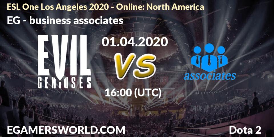 EG - business associates: Maç tahminleri. 01.04.2020 at 16:21, Dota 2, ESL One Los Angeles 2020 - Online: North America