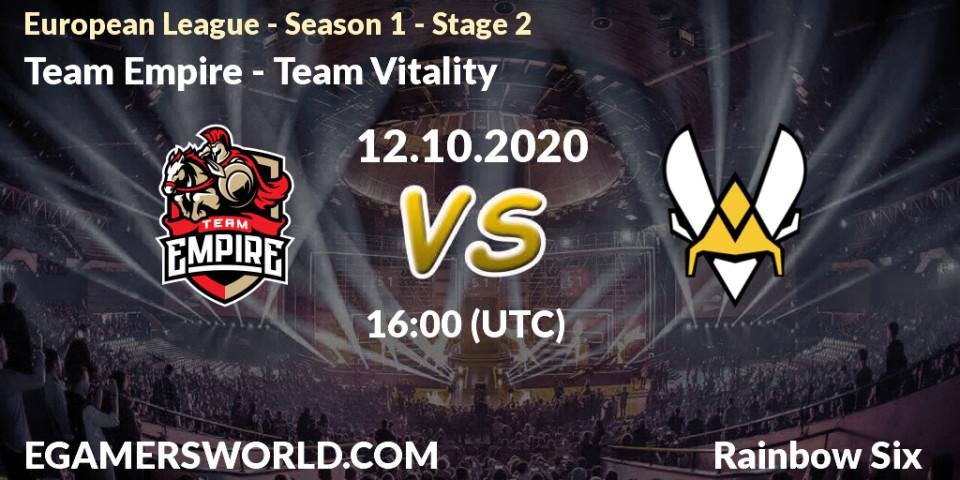 Team Empire - Team Vitality: Maç tahminleri. 12.10.2020 at 16:00, Rainbow Six, European League - Season 1 - Stage 2