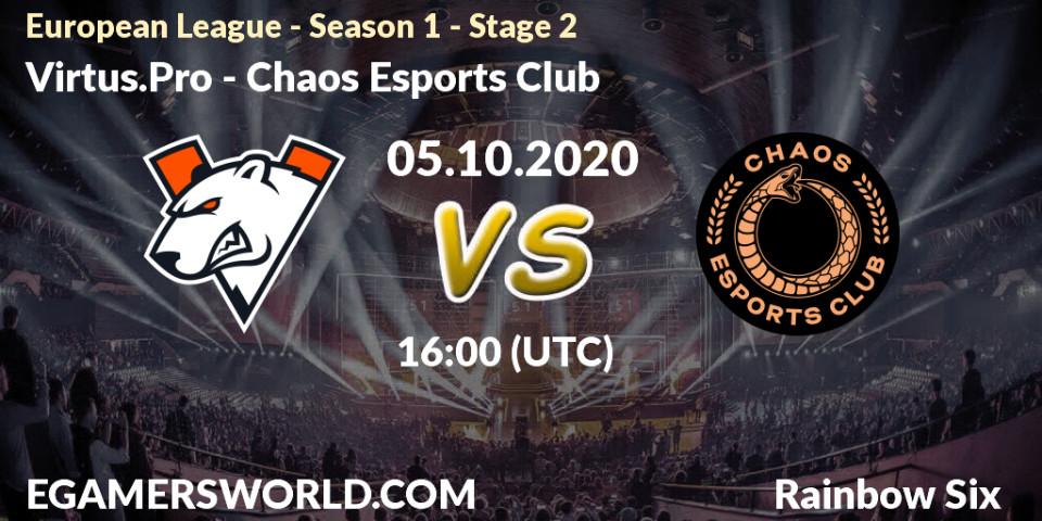 Virtus.Pro - Chaos Esports Club: Maç tahminleri. 05.10.2020 at 16:00, Rainbow Six, European League - Season 1 - Stage 2