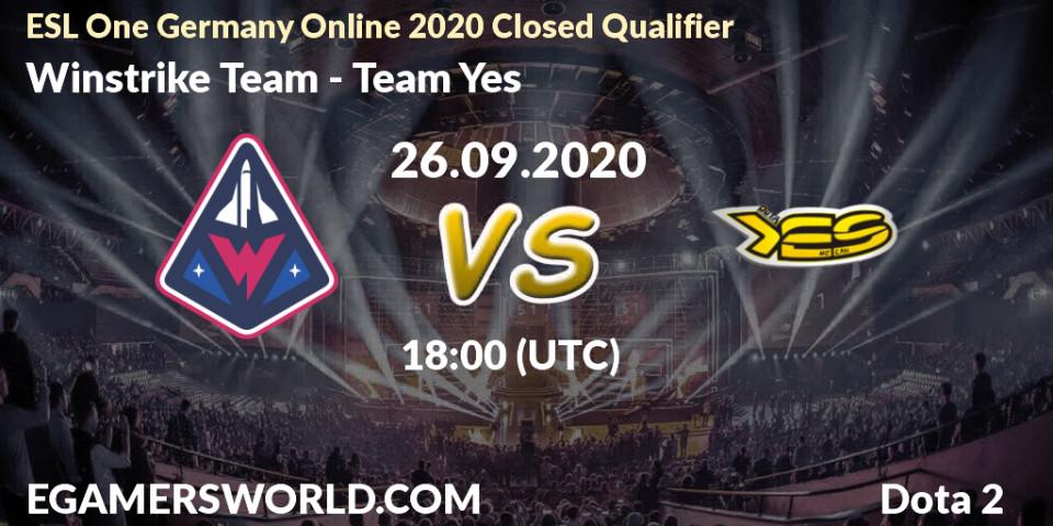 Winstrike Team - Team Yes: Maç tahminleri. 26.09.2020 at 18:01, Dota 2, ESL One Germany 2020 Online Closed Qualifier 