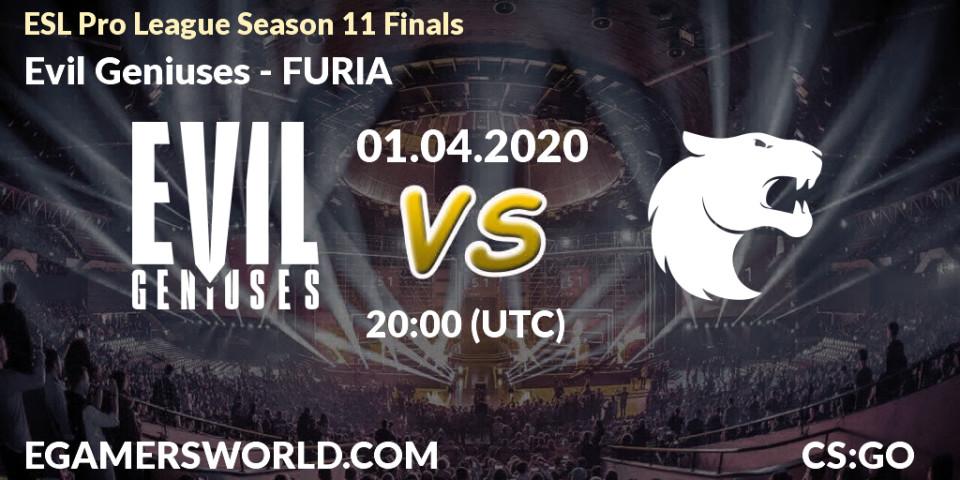 Evil Geniuses - FURIA: Maç tahminleri. 01.04.2020 at 20:00, Counter-Strike (CS2), ESL Pro League Season 11: North America