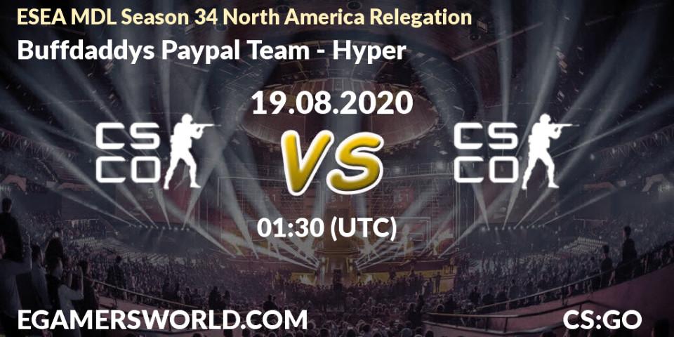 Buffdaddys Paypal Team - Hyper: Maç tahminleri. 19.08.20, CS2 (CS:GO), ESEA MDL Season 34 North America Relegation