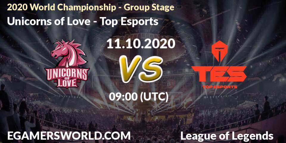 Unicorns of Love - Top Esports: Maç tahminleri. 11.10.2020 at 09:00, LoL, 2020 World Championship - Group Stage