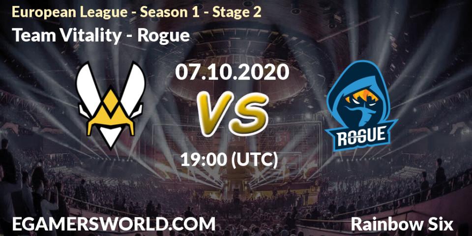 Team Vitality - Rogue: Maç tahminleri. 07.10.2020 at 20:00, Rainbow Six, European League - Season 1 - Stage 2