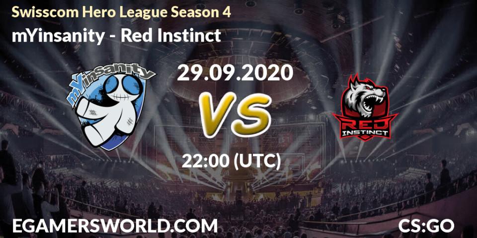 mYinsanity - Red Instinct: Maç tahminleri. 30.09.2020 at 18:00, Counter-Strike (CS2), Swisscom Hero League Season 4