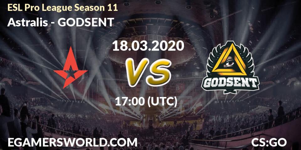 Astralis - GODSENT: Maç tahminleri. 18.03.2020 at 17:10, Counter-Strike (CS2), ESL Pro League Season 11: Europe