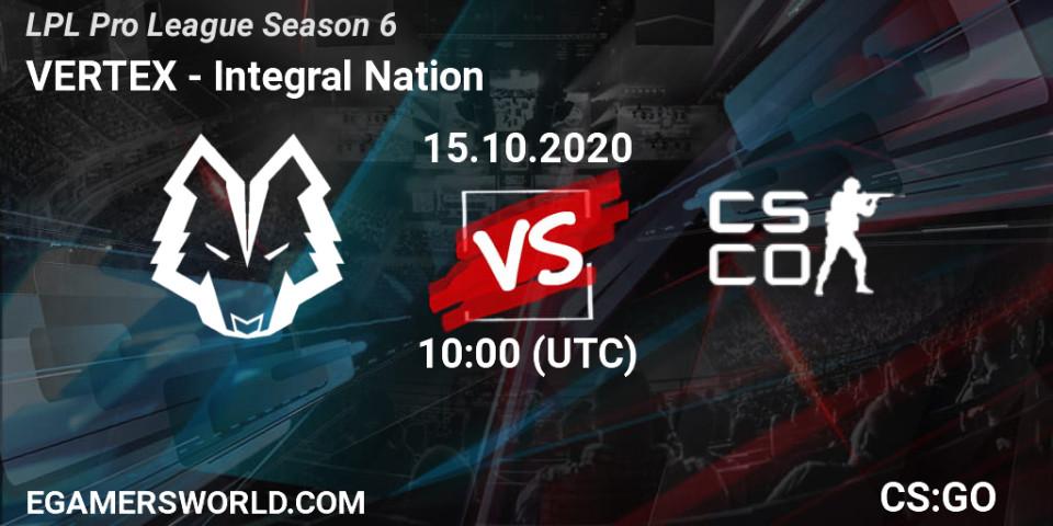VERTEX - Integral Nation: Maç tahminleri. 15.10.2020 at 10:15, Counter-Strike (CS2), LPL Pro League Season 6