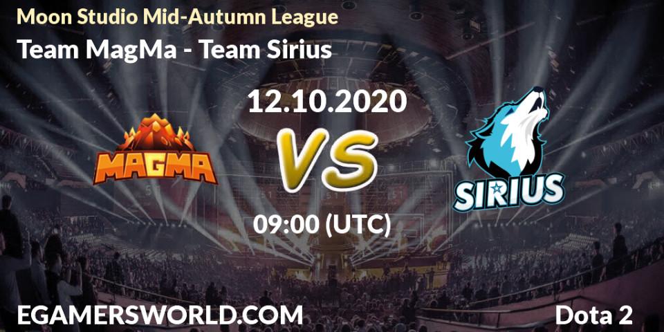 Team MagMa - Team Sirius: Maç tahminleri. 12.10.2020 at 09:29, Dota 2, Moon Studio Mid-Autumn League