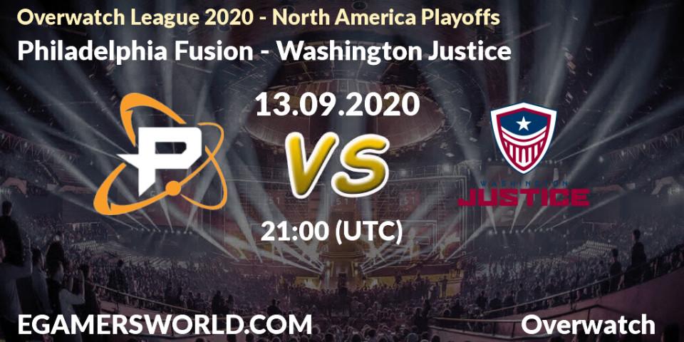 Philadelphia Fusion - Washington Justice: Maç tahminleri. 13.09.2020 at 19:00, Overwatch, Overwatch League 2020 - North America Playoffs