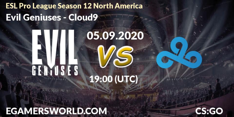 Evil Geniuses - Cloud9: Maç tahminleri. 05.09.2020 at 19:00, Counter-Strike (CS2), ESL Pro League Season 12 North America