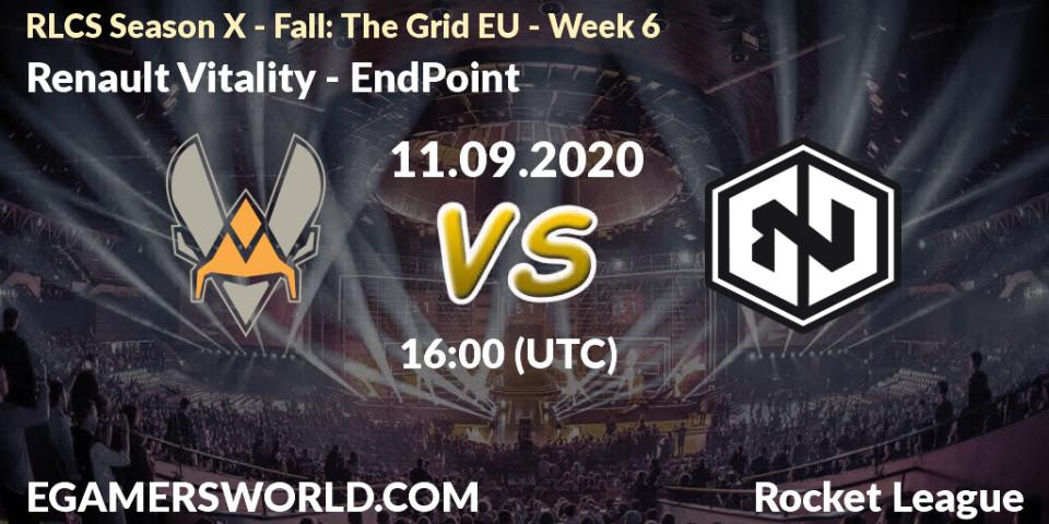 Renault Vitality - EndPoint: Maç tahminleri. 11.09.2020 at 16:00, Rocket League, RLCS Season X - Fall: The Grid EU - Week 6