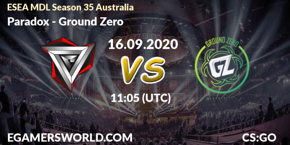 Paradox - Ground Zero: Maç tahminleri. 16.09.2020 at 11:05, Counter-Strike (CS2), ESEA MDL Season 35 Australia