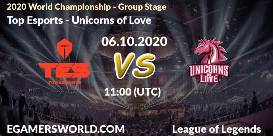 Top Esports - Unicorns of Love: Maç tahminleri. 06.10.2020 at 11:00, LoL, 2020 World Championship - Group Stage