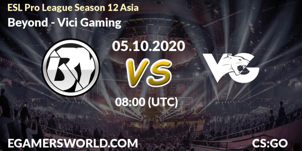 Beyond - Vici Gaming: Maç tahminleri. 05.10.2020 at 08:45, Counter-Strike (CS2), ESL Pro League Season 12 Asia