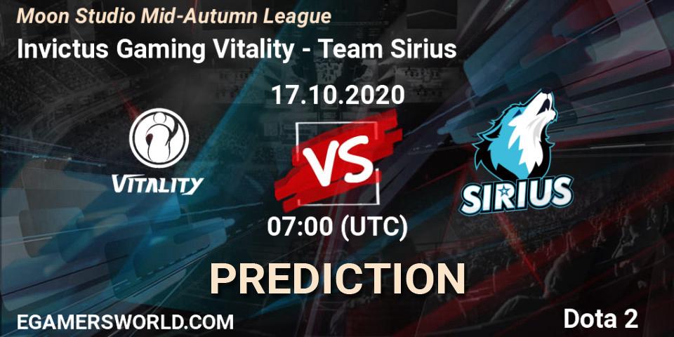 Invictus Gaming Vitality - Team Sirius: Maç tahminleri. 17.10.2020 at 07:30, Dota 2, Moon Studio Mid-Autumn League