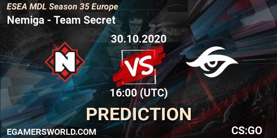 Nemiga - Team Secret: Maç tahminleri. 30.10.2020 at 16:00, Counter-Strike (CS2), ESEA MDL Season 35 Europe
