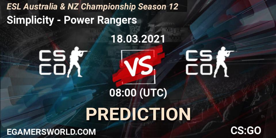 Simplicity - Power Rangers: Maç tahminleri. 18.03.2021 at 08:15, Counter-Strike (CS2), ESL Australia & NZ Championship Season 12