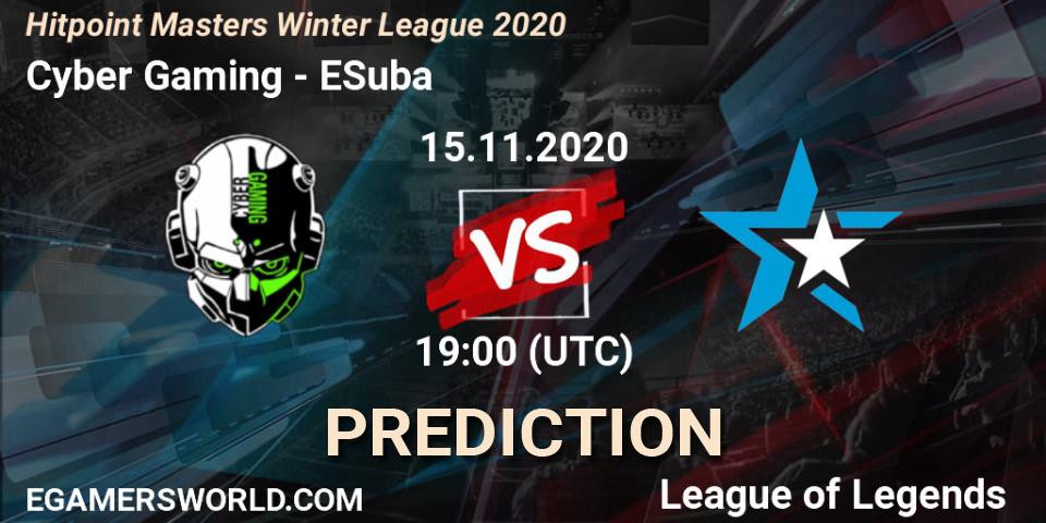 Cyber Gaming - ESuba: Maç tahminleri. 15.11.2020 at 19:00, LoL, Hitpoint Masters Winter League 2020