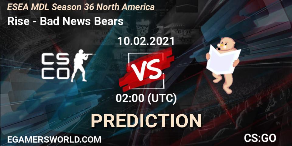 Rise - Bad News Bears: Maç tahminleri. 10.02.2021 at 02:00, Counter-Strike (CS2), MDL ESEA Season 36: North America - Premier Division