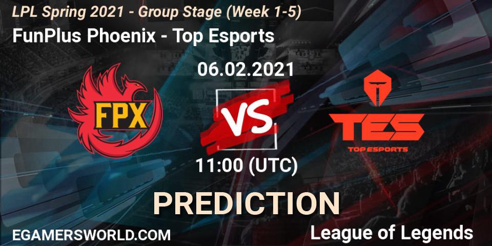 FunPlus Phoenix - Top Esports: Maç tahminleri. 06.02.2021 at 11:58, LoL, LPL Spring 2021 - Group Stage (Week 1-5)