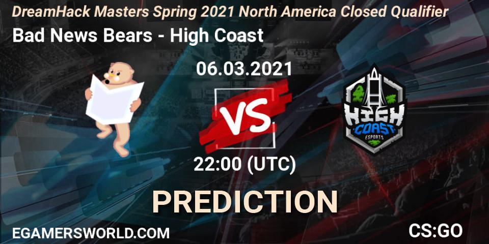 Bad News Bears - High Coast: Maç tahminleri. 06.03.2021 at 22:00, Counter-Strike (CS2), DreamHack Masters Spring 2021 North America Closed Qualifier