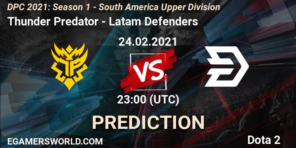 Thunder Predator - Latam Defenders: Maç tahminleri. 24.02.2021 at 23:05, Dota 2, DPC 2021: Season 1 - South America Upper Division