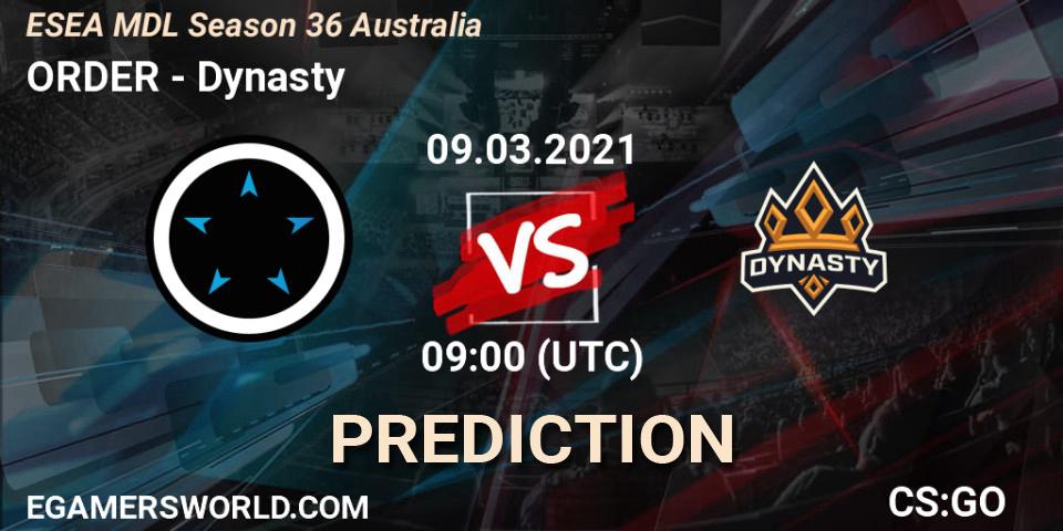 ORDER - Dynasty: Maç tahminleri. 09.03.2021 at 09:00, Counter-Strike (CS2), MDL ESEA Season 36: Australia - Premier Division