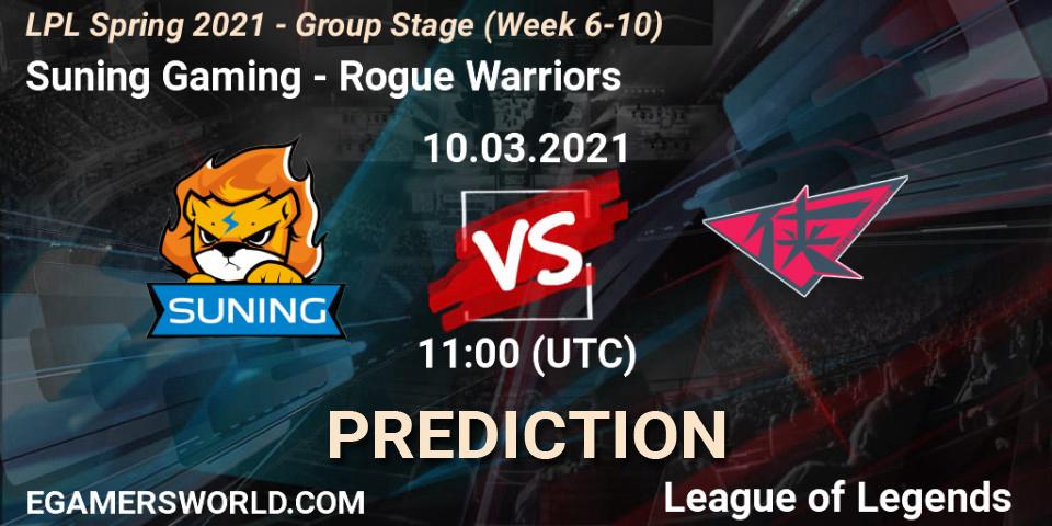 Suning Gaming - Rogue Warriors: Maç tahminleri. 10.03.2021 at 11:00, LoL, LPL Spring 2021 - Group Stage (Week 6-10)