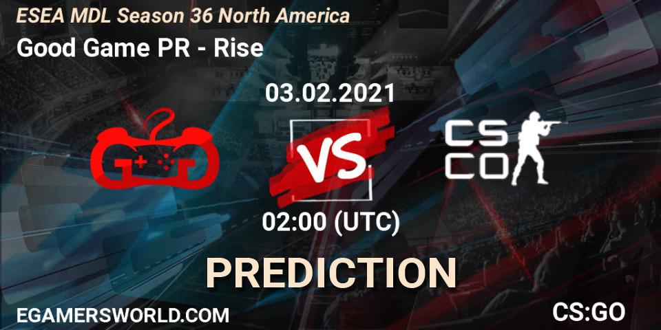Good Game PR - Rise: Maç tahminleri. 03.02.2021 at 02:00, Counter-Strike (CS2), MDL ESEA Season 36: North America - Premier Division
