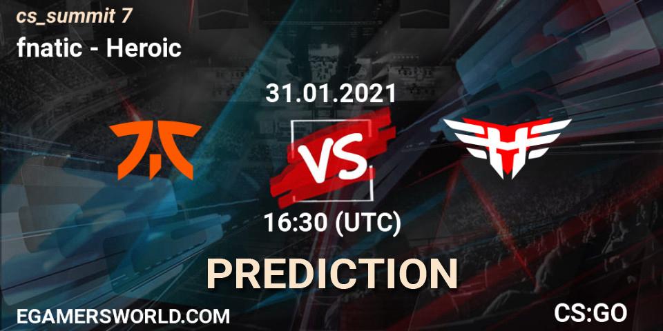fnatic - Heroic: Maç tahminleri. 31.01.2021 at 16:30, Counter-Strike (CS2), cs_summit 7