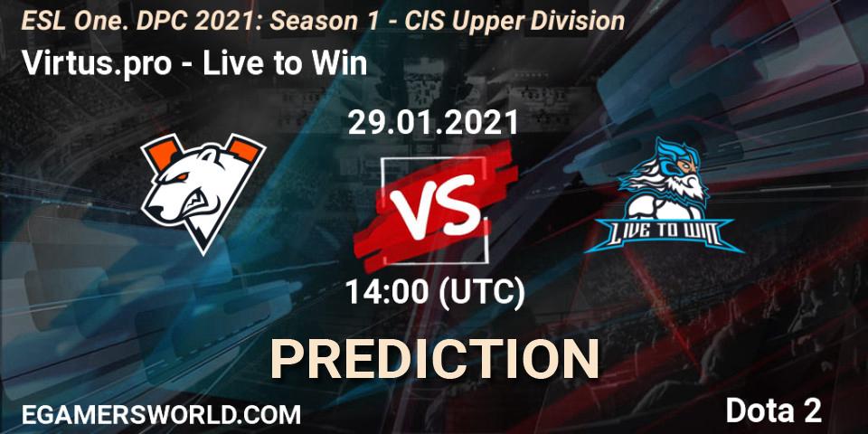 Virtus.pro - Live to Win: Maç tahminleri. 29.01.2021 at 13:55, Dota 2, ESL One. DPC 2021: Season 1 - CIS Upper Division