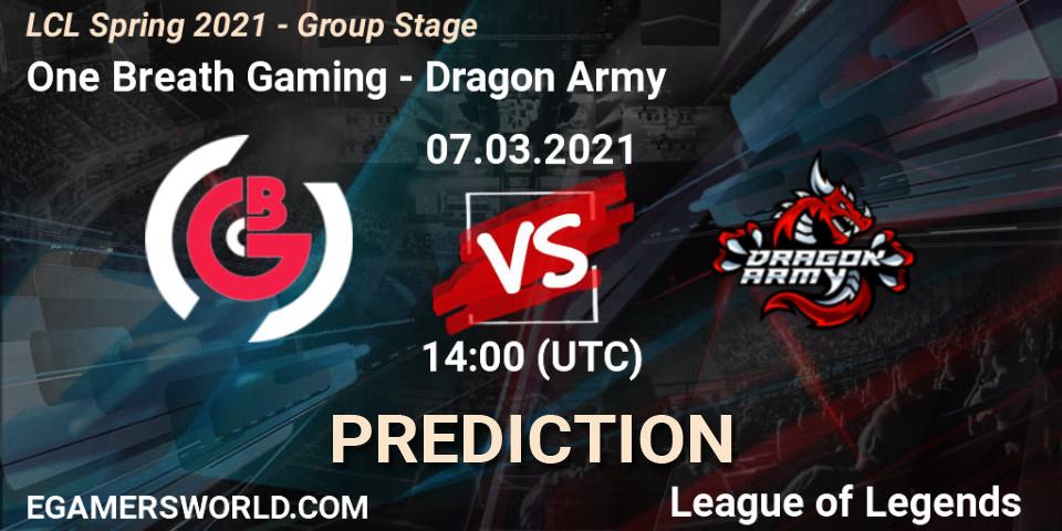 One Breath Gaming - Dragon Army: Maç tahminleri. 07.03.2021 at 14:00, LoL, LCL Spring 2021 - Group Stage