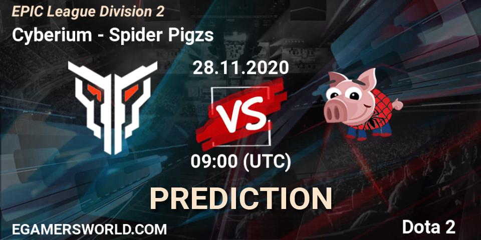 Cyberium - Spider Pigzs: Maç tahminleri. 28.11.2020 at 09:09, Dota 2, EPIC League Division 2