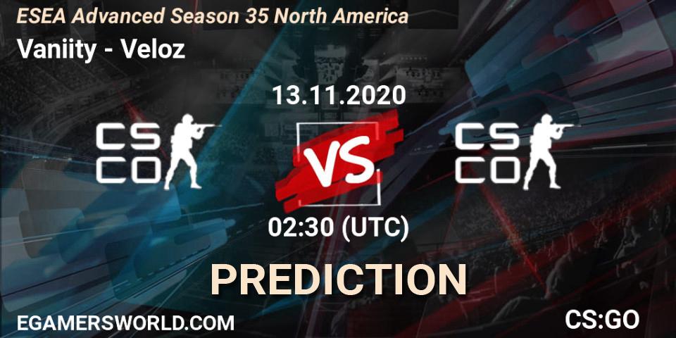 Vaniity - Veloz: Maç tahminleri. 13.11.2020 at 02:30, Counter-Strike (CS2), ESEA Advanced Season 35 North America