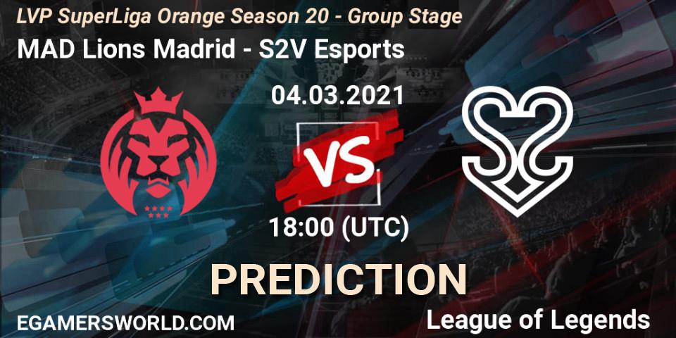 MAD Lions Madrid - S2V Esports: Maç tahminleri. 04.03.21, LoL, LVP SuperLiga Orange Season 20 - Group Stage