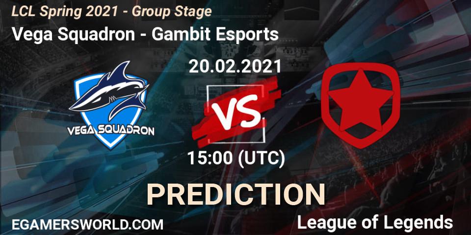 Vega Squadron - Gambit Esports: Maç tahminleri. 20.02.2021 at 15:00, LoL, LCL Spring 2021 - Group Stage