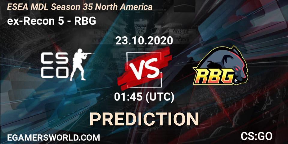 ex-Recon 5 - RBG: Maç tahminleri. 23.10.2020 at 02:15, Counter-Strike (CS2), ESEA MDL Season 35 North America