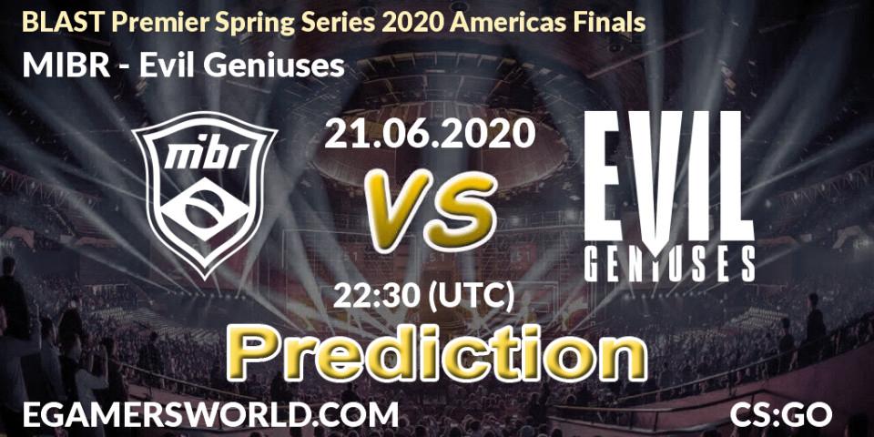 MIBR - Evil Geniuses: Maç tahminleri. 21.06.2020 at 22:30, Counter-Strike (CS2), BLAST Premier Spring Series 2020 Americas Finals