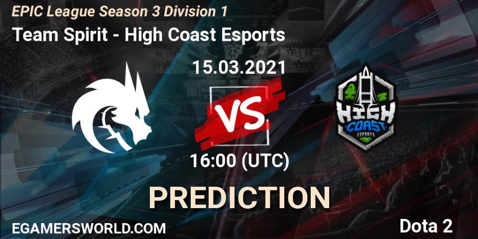 Team Spirit - High Coast Esports: Maç tahminleri. 15.03.2021 at 16:01, Dota 2, EPIC League Season 3 Division 1