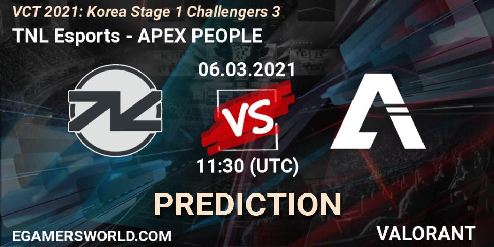 TNL Esports - APEX PEOPLE: Maç tahminleri. 06.03.2021 at 11:30, VALORANT, VCT 2021: Korea Stage 1 Challengers 3