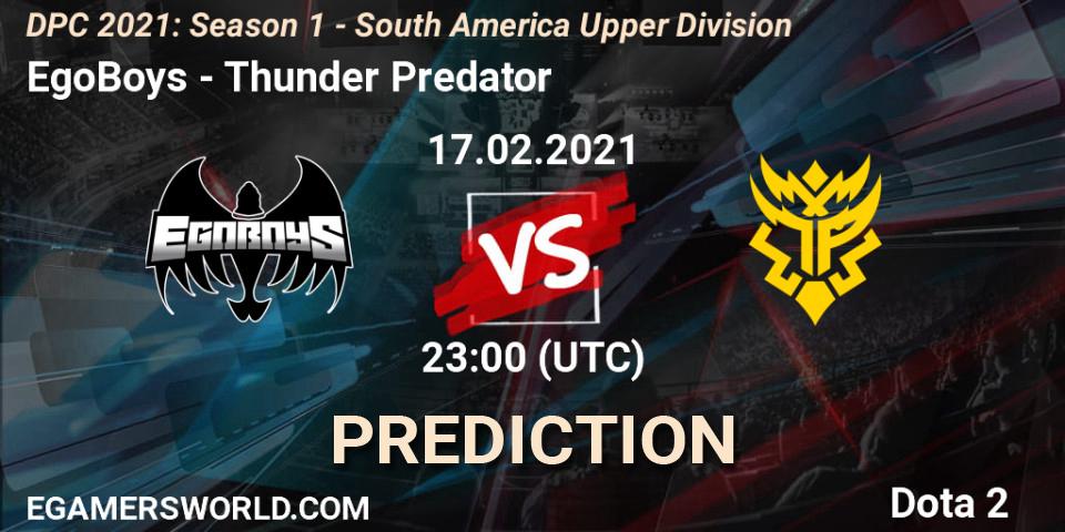 EgoBoys - Thunder Predator: Maç tahminleri. 17.02.2021 at 23:00, Dota 2, DPC 2021: Season 1 - South America Upper Division