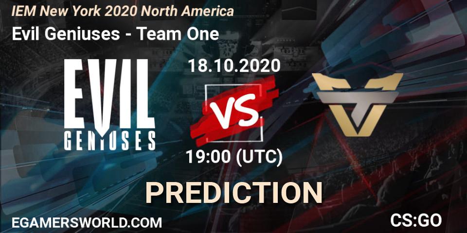 Evil Geniuses - Team One: Maç tahminleri. 18.10.2020 at 19:00, Counter-Strike (CS2), IEM New York 2020 North America