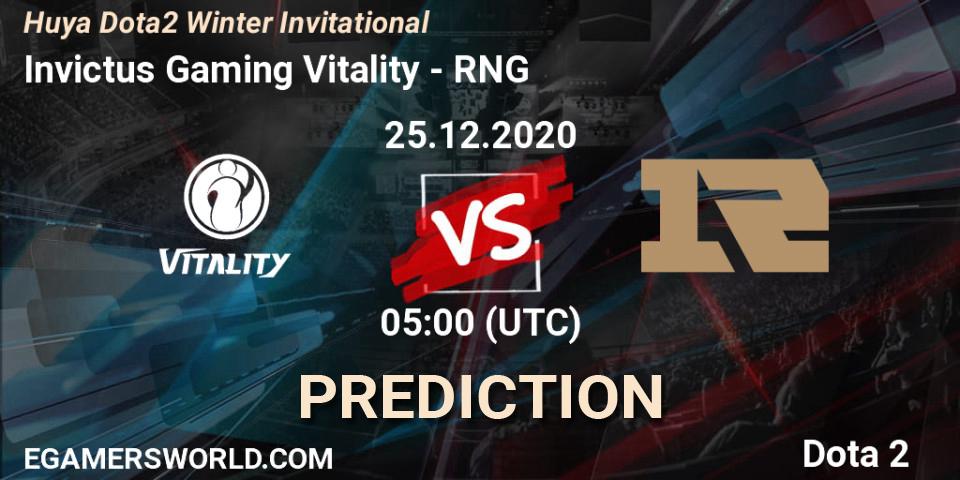 Invictus Gaming Vitality - RNG: Maç tahminleri. 25.12.20, Dota 2, Huya Dota2 Winter Invitational