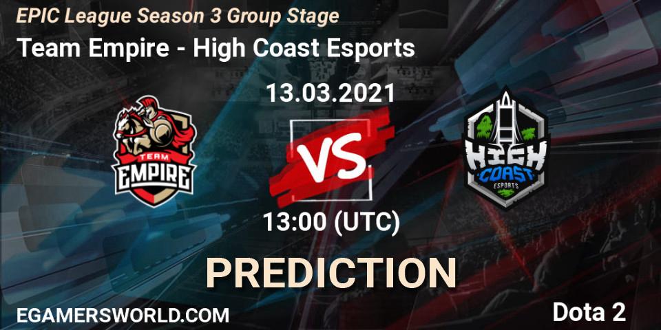 Team Empire - High Coast Esports: Maç tahminleri. 13.03.2021 at 12:59, Dota 2, EPIC League Season 3 Group Stage